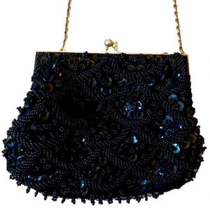 Vintage black beaded formal purse evening bag special occasion Holiday party